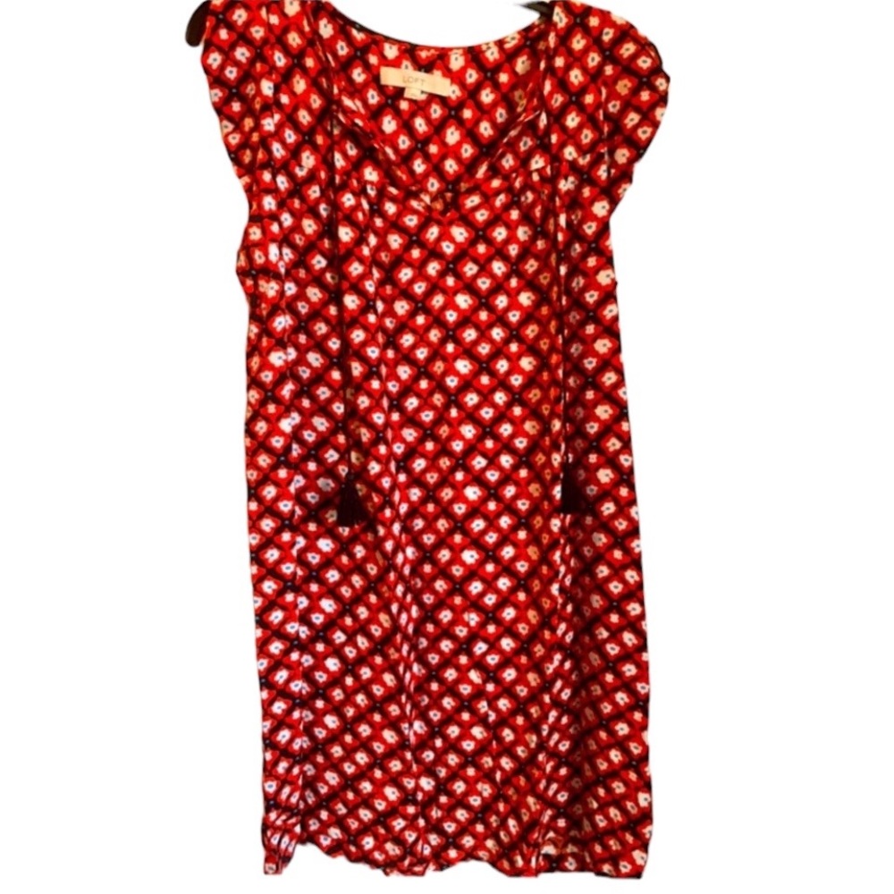Red and navy flutter sleeve dress. LOFT S
